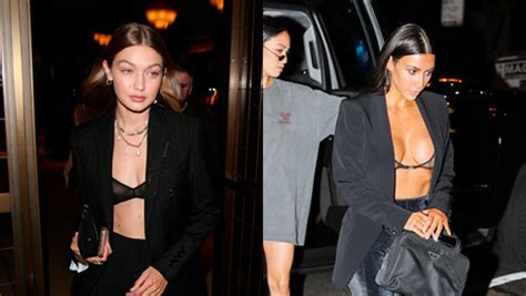 Gigi Hadid Vs Kim Kardashian Bra Under Blazer Look Who