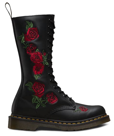 dr martens ladies  vonda black leather rose flower embroidered zip boots ebay