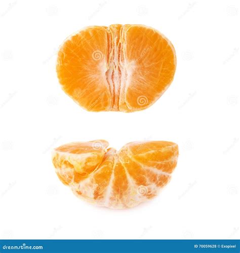 Half Of Fresh Juicy Tangerine Fruit Isolated Over The White Background