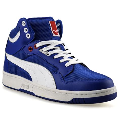 mens puma rebound mid ankle leather  tops skate basketball trainers