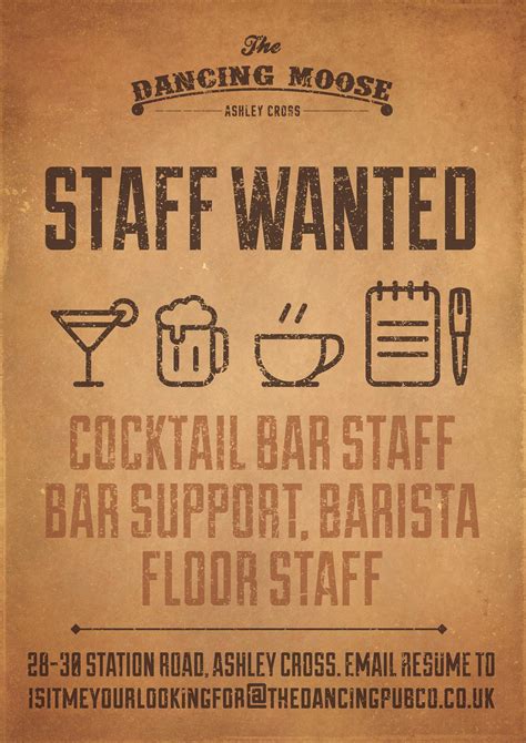 staff wanted poster coffee shop barista cocktail bar