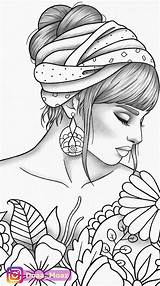 Coloring Girl Adult Printable Colouring Portrait Fashion Drawings Line Sketches Simple Pages Relaxing Book Clothes Stress Zentangle Anti Sheet Pdf sketch template