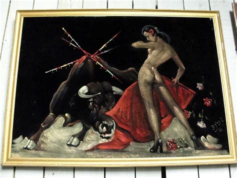 Nude Female Matador Velvet Painting Antiques And Vintage