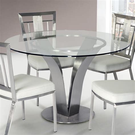 cleo contemporary dining table  stainless steel  clear glass