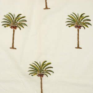 cotton fabric  block printed  palm date  banana tree motif