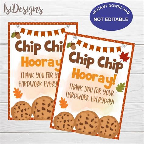 fall chip chip hooray printable gift tag instant  etsy