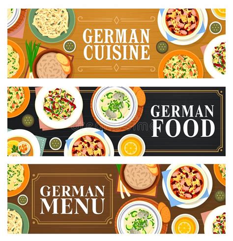 German Cuisine Food Banners Germany Dishes Meals Stock Vector