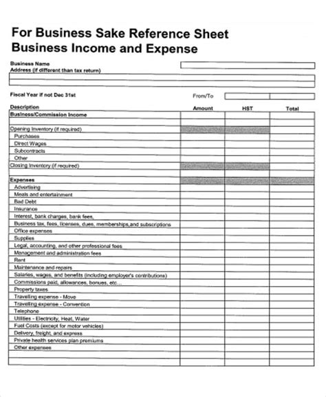 expense sheet templates
