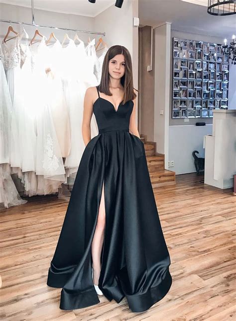 black spaghetti strap simple long prom dress evening dress whk amyprom