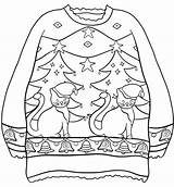 Christmas Sweater Coloring Printable Ugly Pages Cats Trees Sweaters Categories sketch template