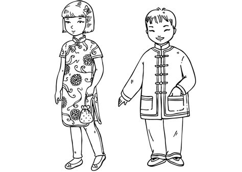 coloring page chinese children