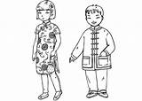 Chinois Cinesi Coloriage Chinesische Malvorlagen Colorkid Dzieci Kleidung Traditioneller Russes Strojach Tradycyjnych Tradizionali Russi Indiani Kolorowanka Chińskie Kolorowanki sketch template