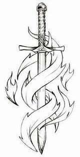 Sword Tattoo Flaming Tattoos Swords Drawings Designs Sketch Drawing Celtic Spirit Dragon Sketches Flame Simple Tatuagem Men Tattoomagz Outline Small sketch template