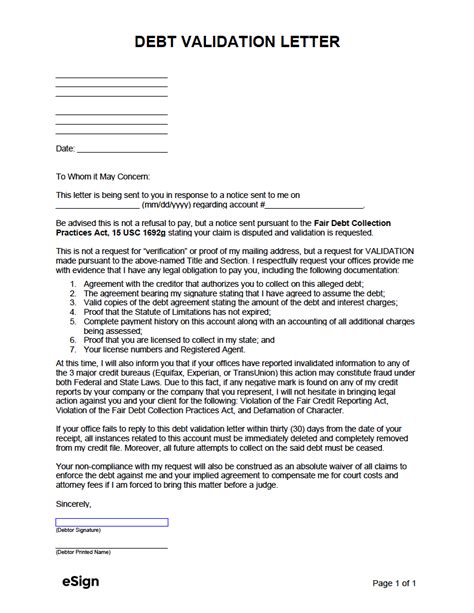 debt validation letter template  word