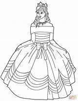 Coloring Princess Pages Gown Ball Dress Printable Drawing Shoulder Off Gowns Dresses Print Wedding sketch template