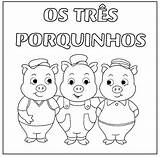 Porquinhos Colorir Três Infantiles Pigs Three Cerditos Cuento Links Circule Ligado Meio sketch template