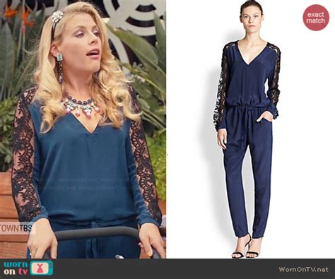 Wornontv Laurie’s Blue Jumpsuit With Lace Sleeves On Cougar Town
