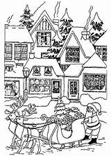 Coloring Christmas Pages Santa Kids Claus Houses Village Coloriage Color Print Noel House Holiday Printable Adults Simple Scene Noël Imprimer sketch template
