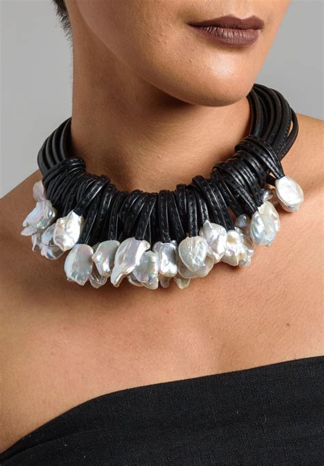 monies unique large pearl leather necklace santa fe dry goods