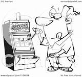 Machine Slot Casino Cartoon Clipart Outlined Man Royalty Toonaday Vector Illustration sketch template