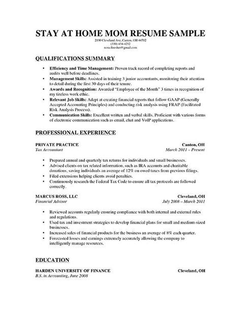 sample resume  work  home simple resume