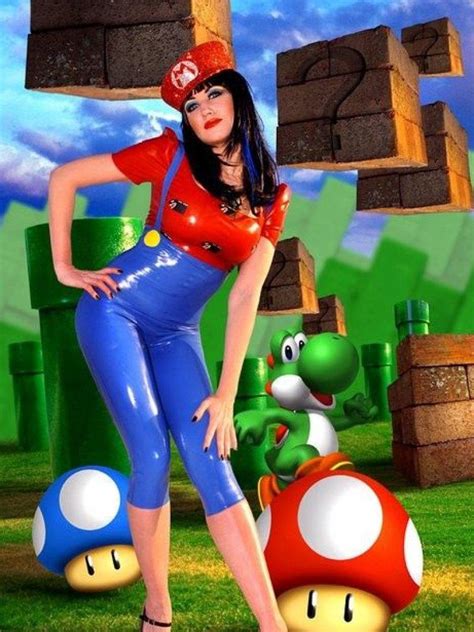 hot female in latex mario outfit cosplay know your meme