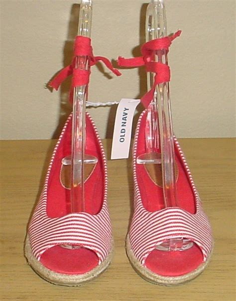 New Old Navy Striped Espadrilles Ankle Tie Sandals 6m Red White Shoes
