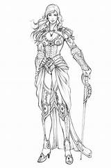 Fantasy Elf Swordswoman Widermann Heroic Armor Personnages Guerriere Adulte Colorier sketch template
