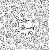 Coloring Cat Pusheen Donuts Pages Pattern Printable sketch template