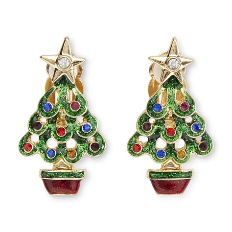 holiday editions womens goldtone jeweled christmas clip  earrings