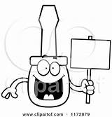 Screwdriver Mascot Holding Sign Happy Clipart Cartoon Thoman Cory Outlined Coloring Vector 2021 sketch template