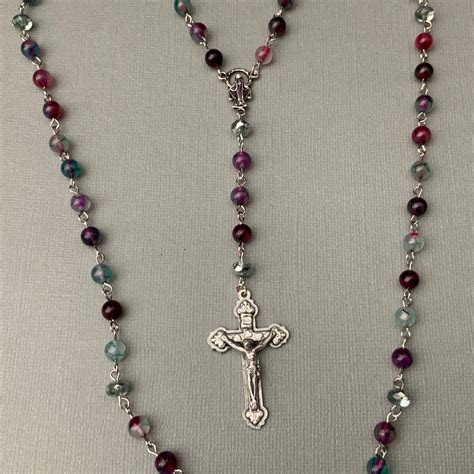 glass bead rosary rosary bead chain catholic prayer beads etsy