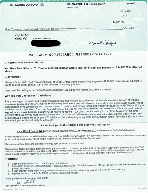 uncashed check letter template