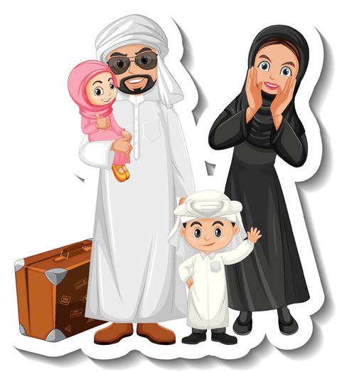 happy arab family cartoon character sticker  white background