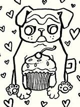 Pug Pages Coloring Pugs Cupcakes sketch template
