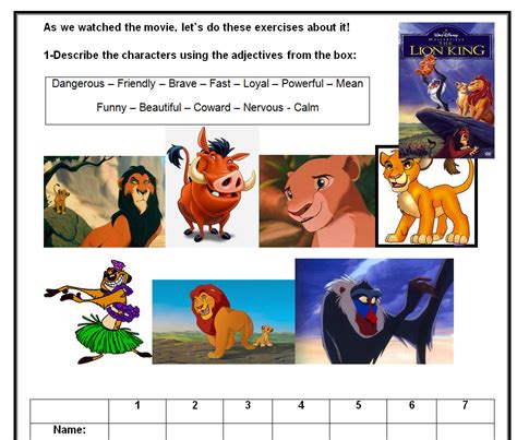 lion king wild life worksheet