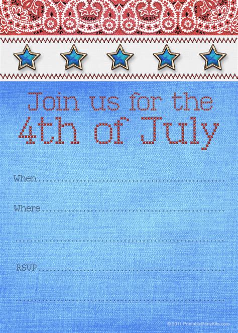 printable party invitations fourth  july invitation template