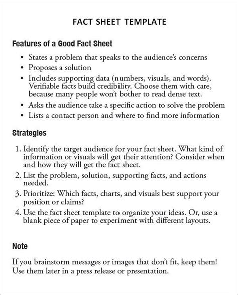 fact sheet template  fact sheet templates fun facts