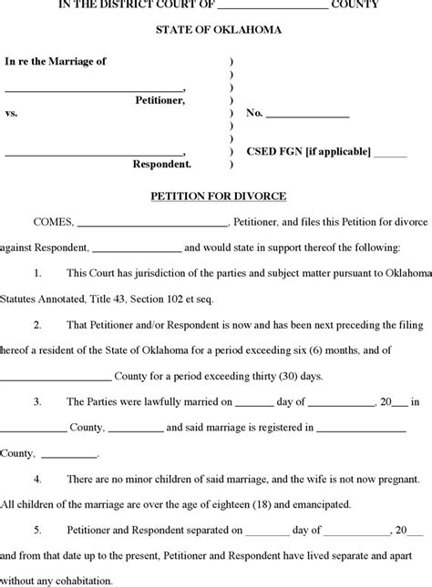 printable petition  divorce  printable templates