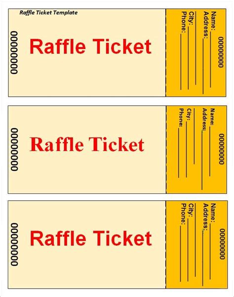 raffle ticket templates  printable word  formats