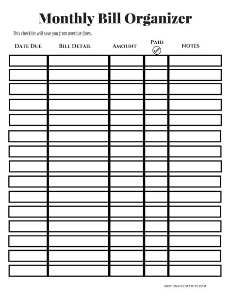 monthly bill printable  template calendar design