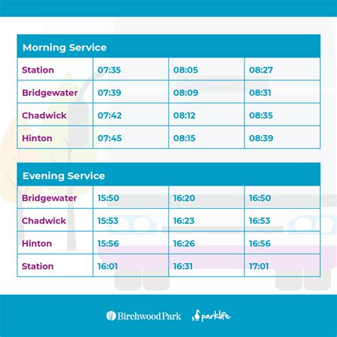 shuttle bus revised timetable birchwood park parklife