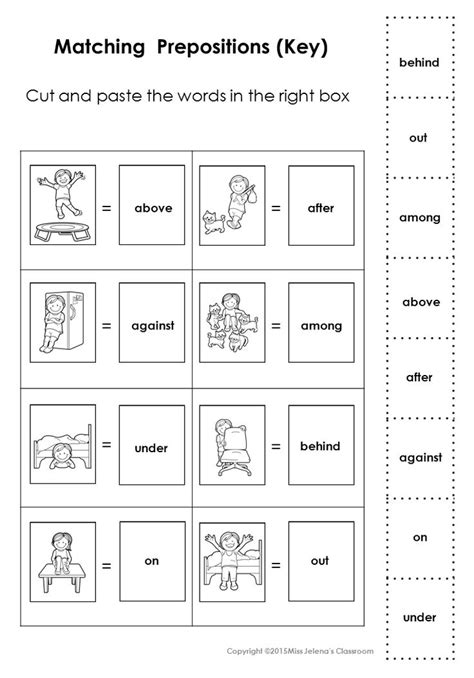 prepositions matching kindergarten worksheets preposition worksheets