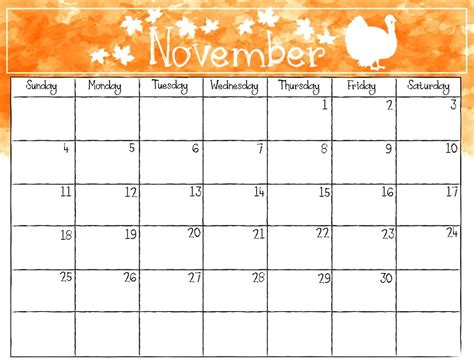 calendar blank november calendar printable