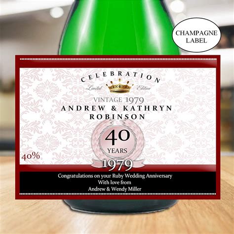 personalized  ruby wedding anniversary wine label giftopix