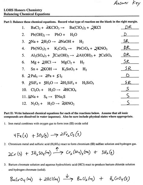 chemistry balancing chemical equations worksheet answer key athens