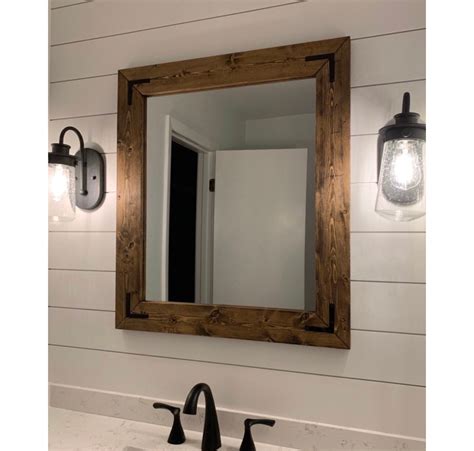 dark walnut farmhouse mirror framed mirror rustic wood mirror bathroom mirror wall mirror