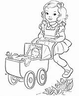 Coloring Sister Pages Big Girl Vintage Printable Doll Colouring Color Baby Buggy Carriage Book Drawing Sheets Stamps Books Digi Cute sketch template