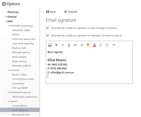 How To Set Up A Signature In Office 365s Outlook Web App Gcit