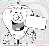 Mascot Strawberry Holding Sign Outlined Coloring Cartoon Vector Cory Thoman sketch template